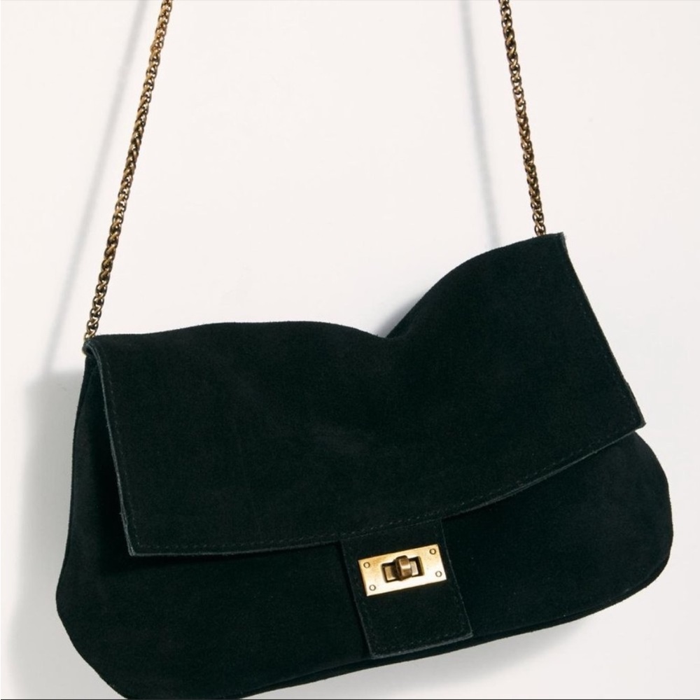 NWT Free People Slouchy Suede Chain Shoulder Bag Color: Black MSRP $58 - Picture 1 of 14